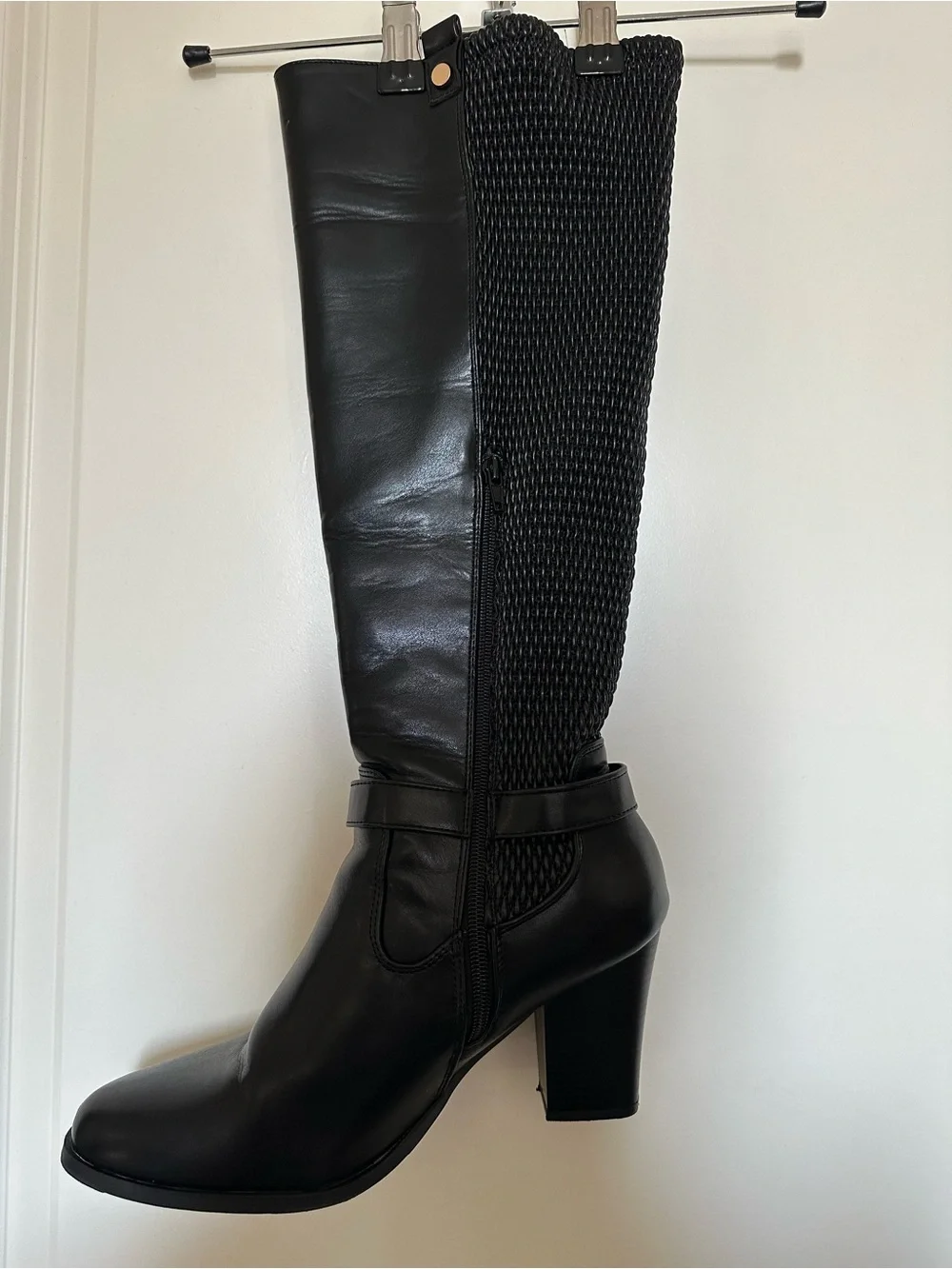 Women's Black Wide Calf Heeled Riding Boots
